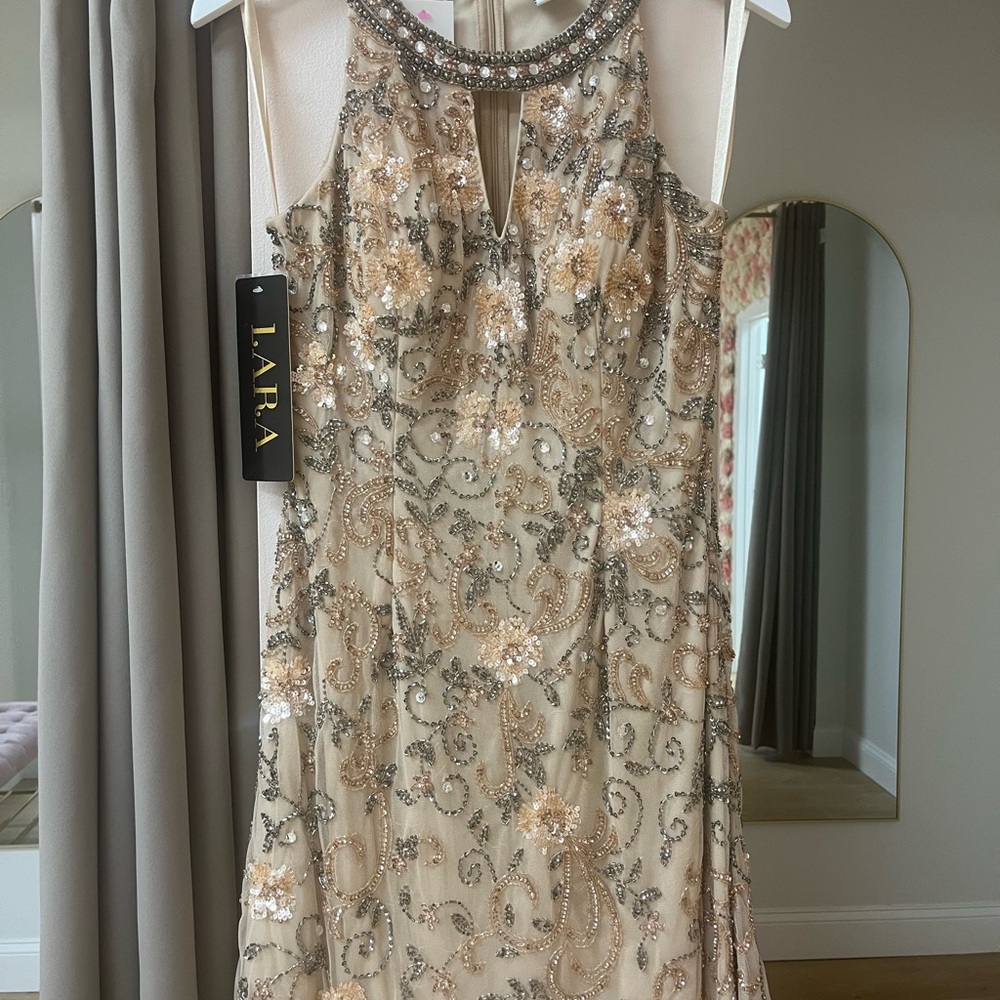 LARA Champagne Sequin Halter Dress